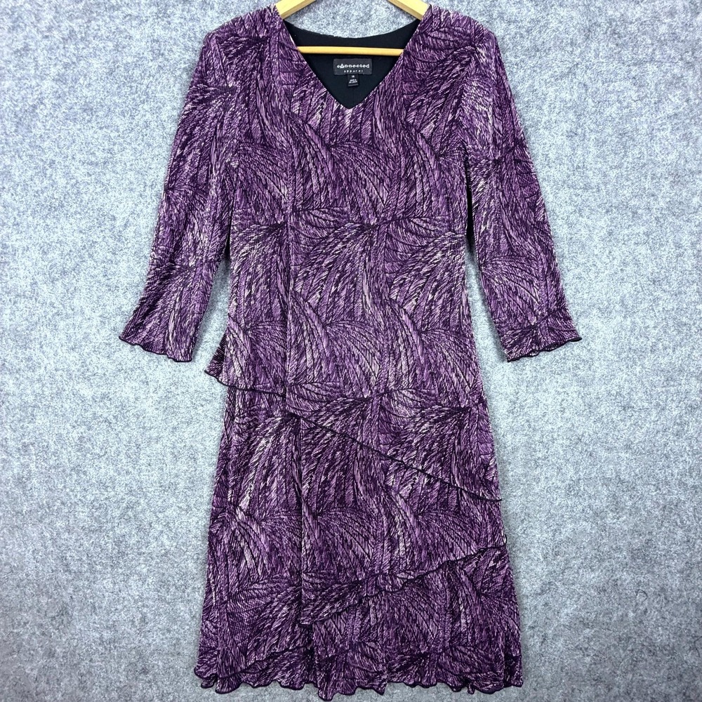 Connected Apparel Sheath Dress Womens 14 Purple Layered Ruffle MOB Wedding Guest